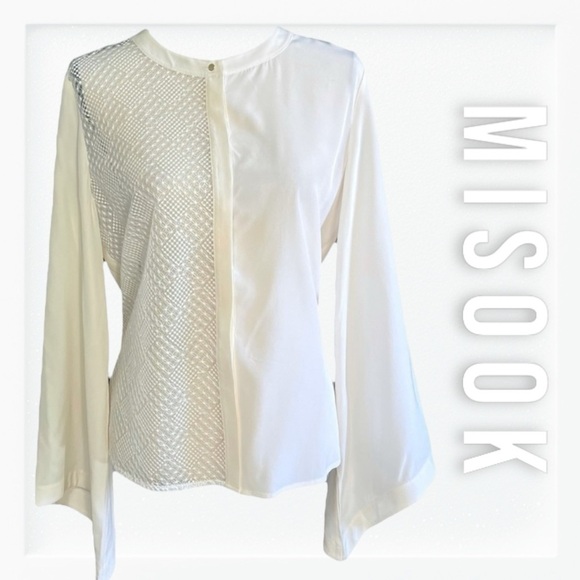 Misook Luxury Cream Silk and Crotchet Panel Blouse sz S - Picture 1 of 16